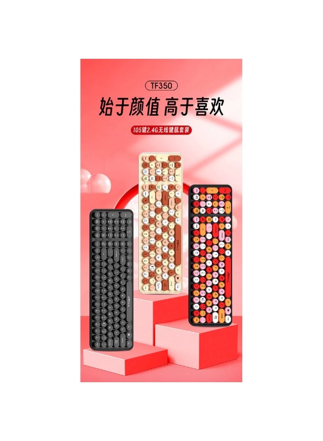 T-WOLF TF350 Wireless Keyboard and Mouse Set for Girls Colorful Cross border Keyboard and Mouse ( BLACK ) - Image 3